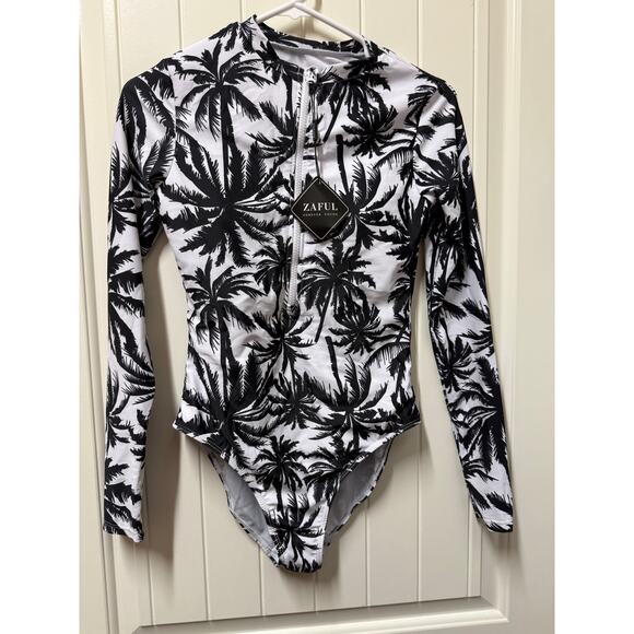 ZAFUL Women's Long Sleeve Rash Guard Swimsuit One Piece Zipper Surfing Sz Small - Picture 2 of 5